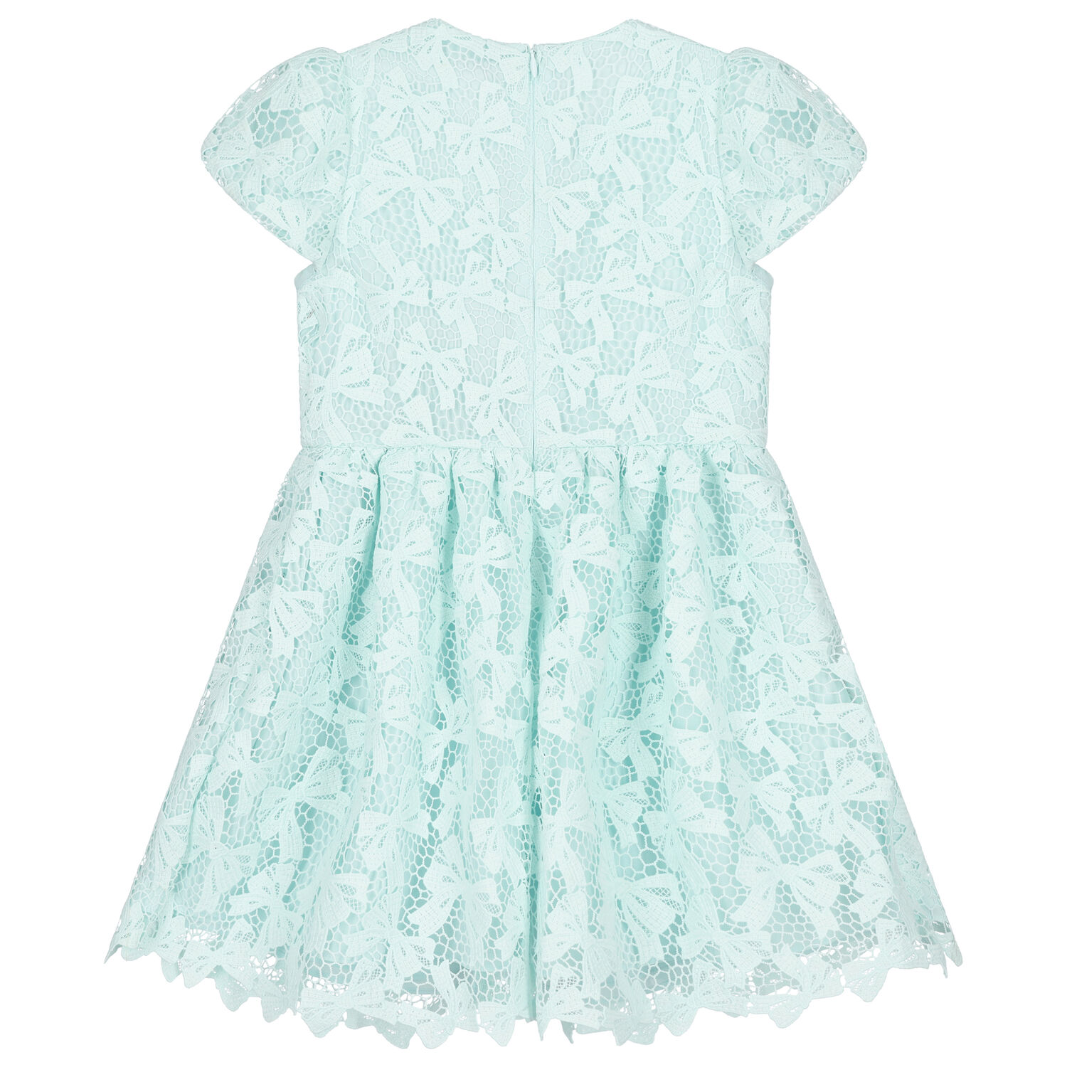 Girls Aqua Bow Lace Dress, 1, hi-res